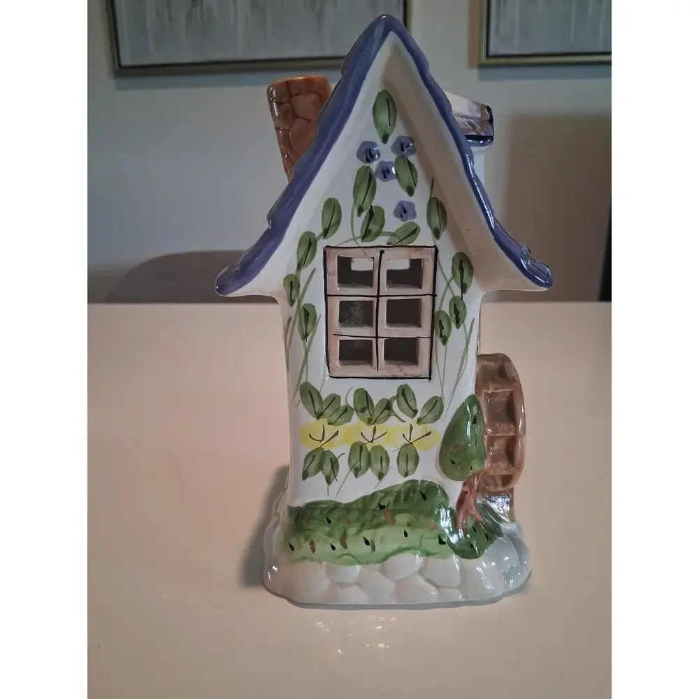 Vintage Hand Painted Ceramic Candle House Tealight Cottage Welcome Sign #850110